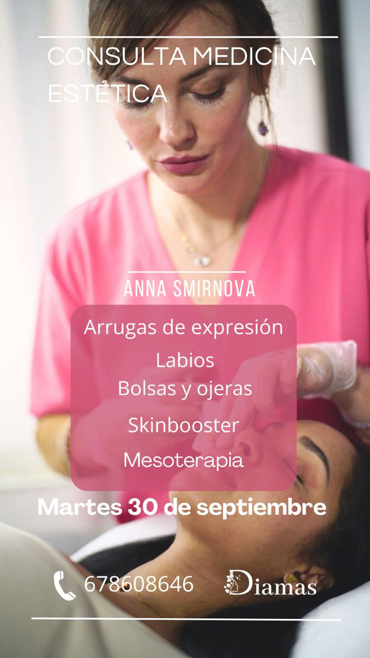 Medicina estética malaga. Diamas. Mesoterapia, skinbooster, labios, ojeras, bolsas, botox, acido hialurónico, arrugas de expresión, anna smirnova, medicina estética, centro autorizado junta de andalucia, vitaminas, lifting, arrugas de expresión, relleno de labios