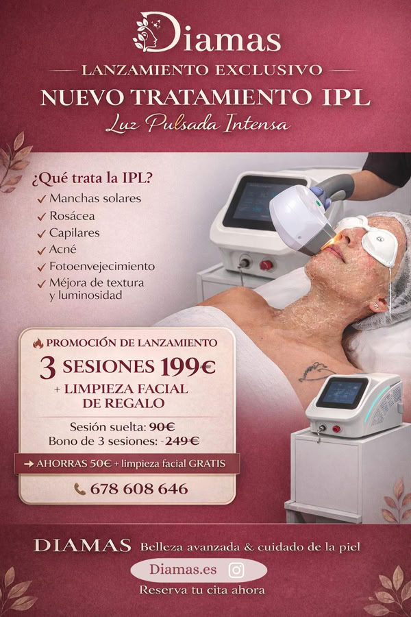 tratamiento IPL para manchas en la cara Málaga  IPL para rosácea Málaga  precio IPL Málaga  mejor clínica IPL en Málaga  sesiones IPL resultados antes y después